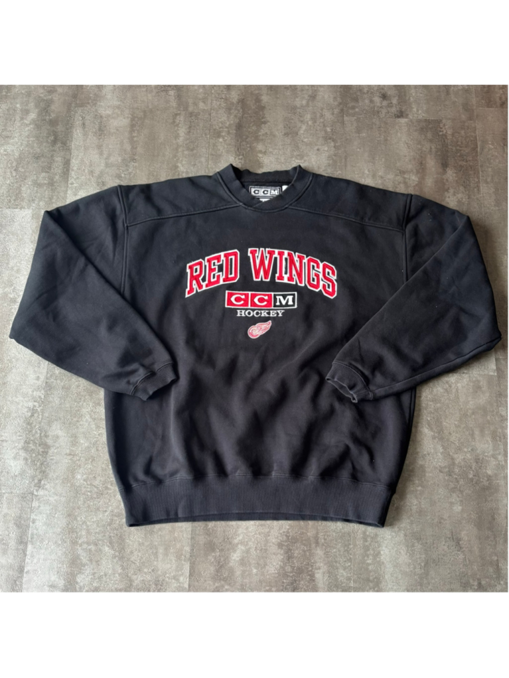 Vintage Detroit Red Wings CCM Sweatshirt Mens Large Black